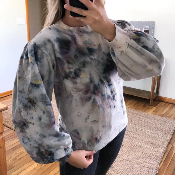 Riverside Tool & Dye Tops - Riverside Tool & Dye Tie Dye Balloon Sleeve Crew Neck Pullover Sweatshirt S/M